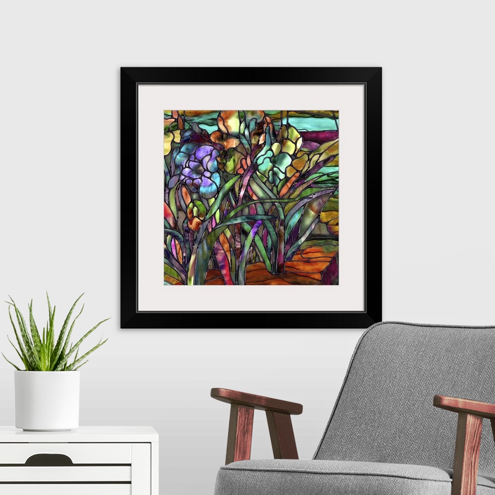 A modern room featuring Bright Irises