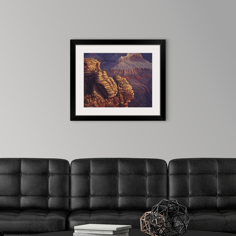 A modern room featuring Rocky, striated cliffs from the Grand Canyon.