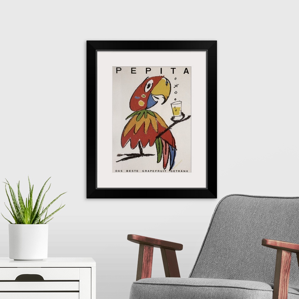 A modern room featuring Pepita the Parrot - Vintage Liquor Advertisement