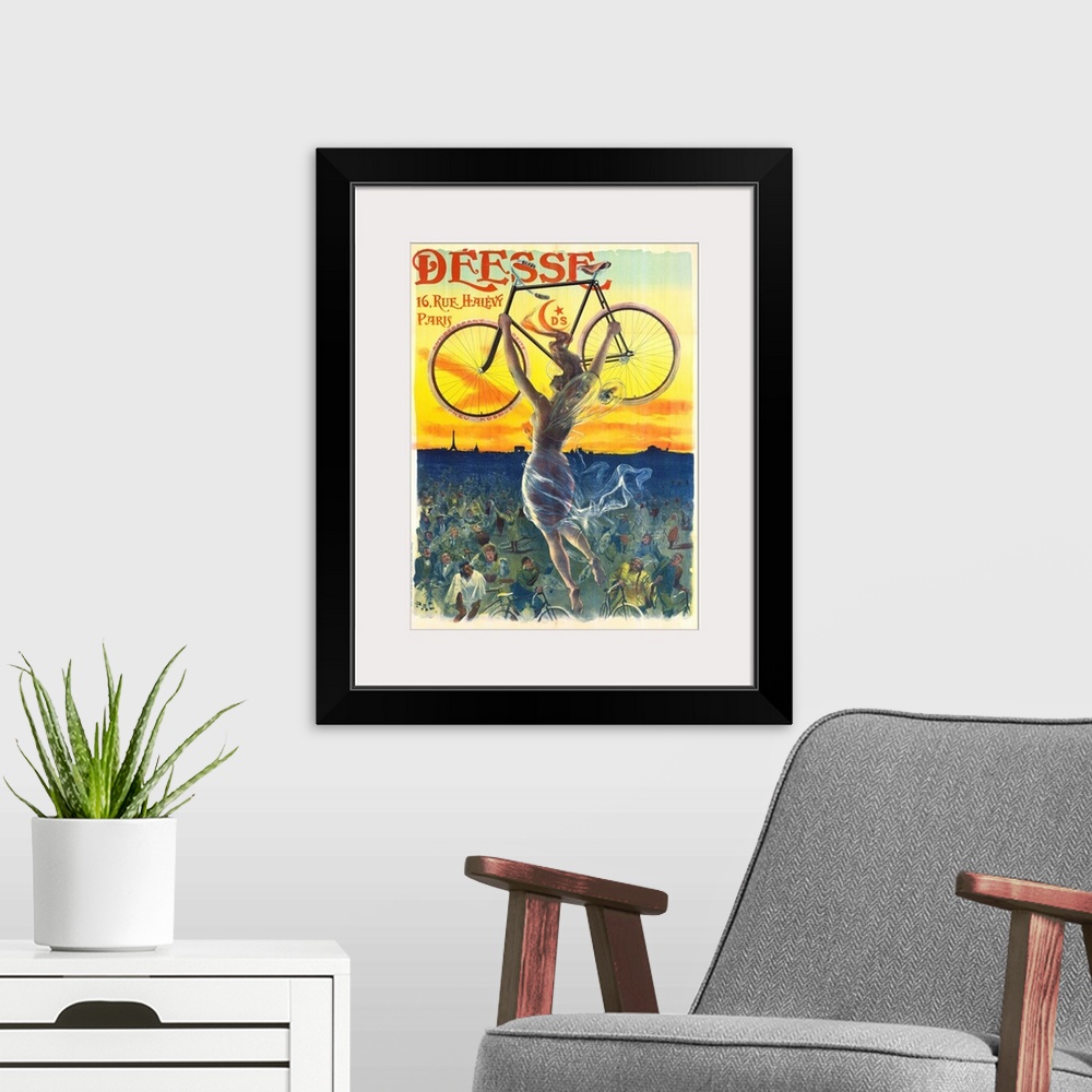 A modern room featuring Vintage Advertising Poster - Deesse Cycles