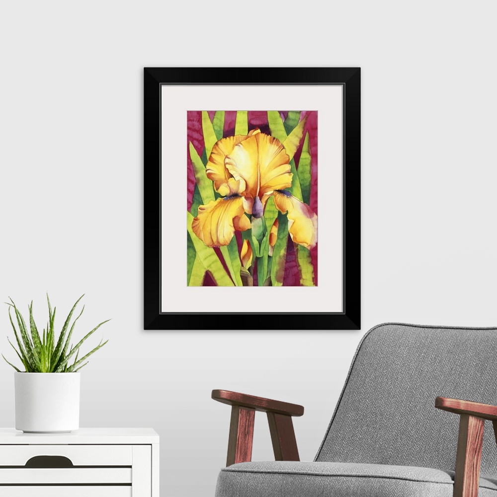 A modern room featuring Yellow Iris with Maroon Back