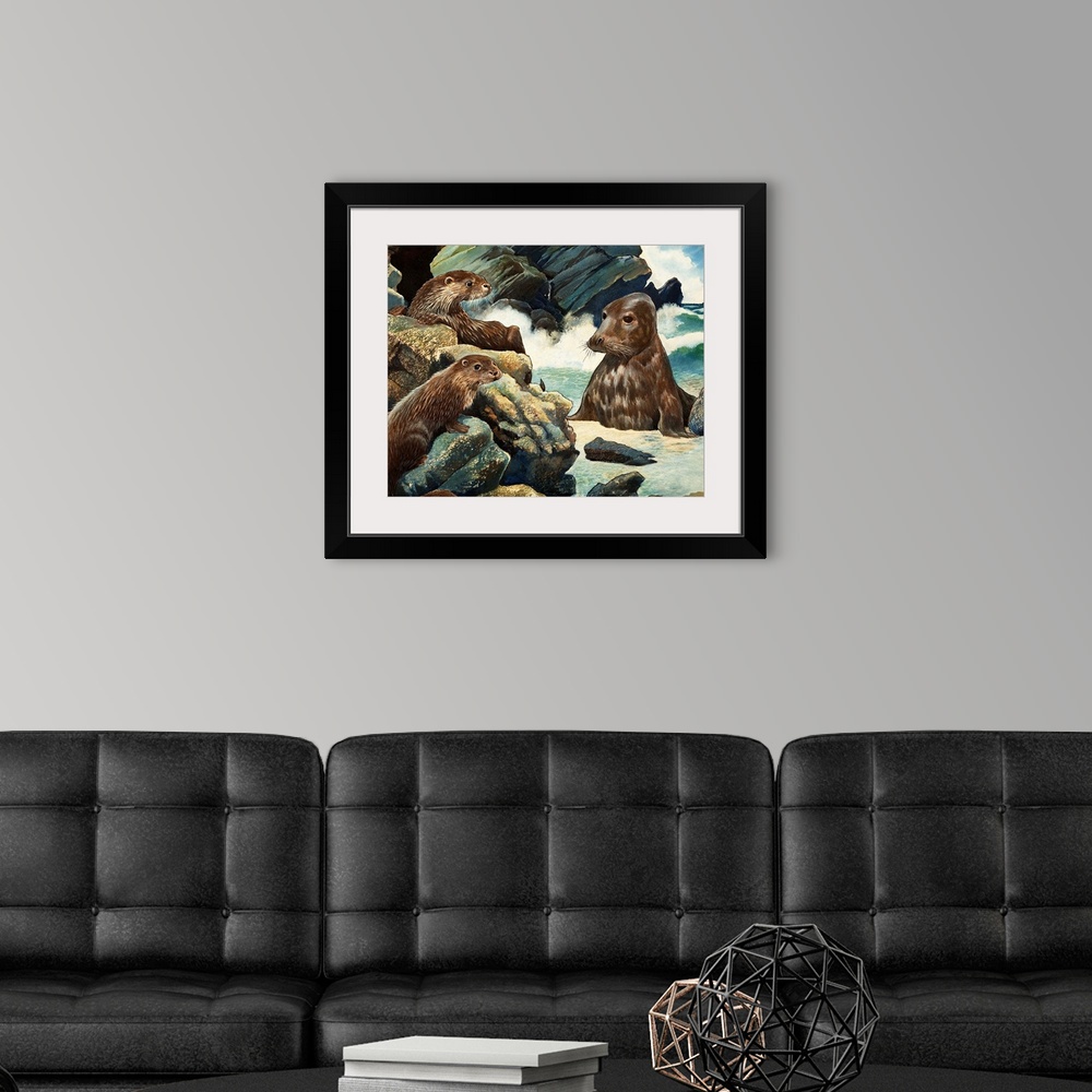 A modern room featuring Otters and Walrus. Original artwork.