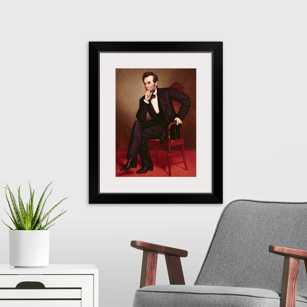 A modern room featuring XBP228830 Portrait of Abraham Lincoln (oil on canvas)  by Healy, George Peter Alexander (1808-94)...