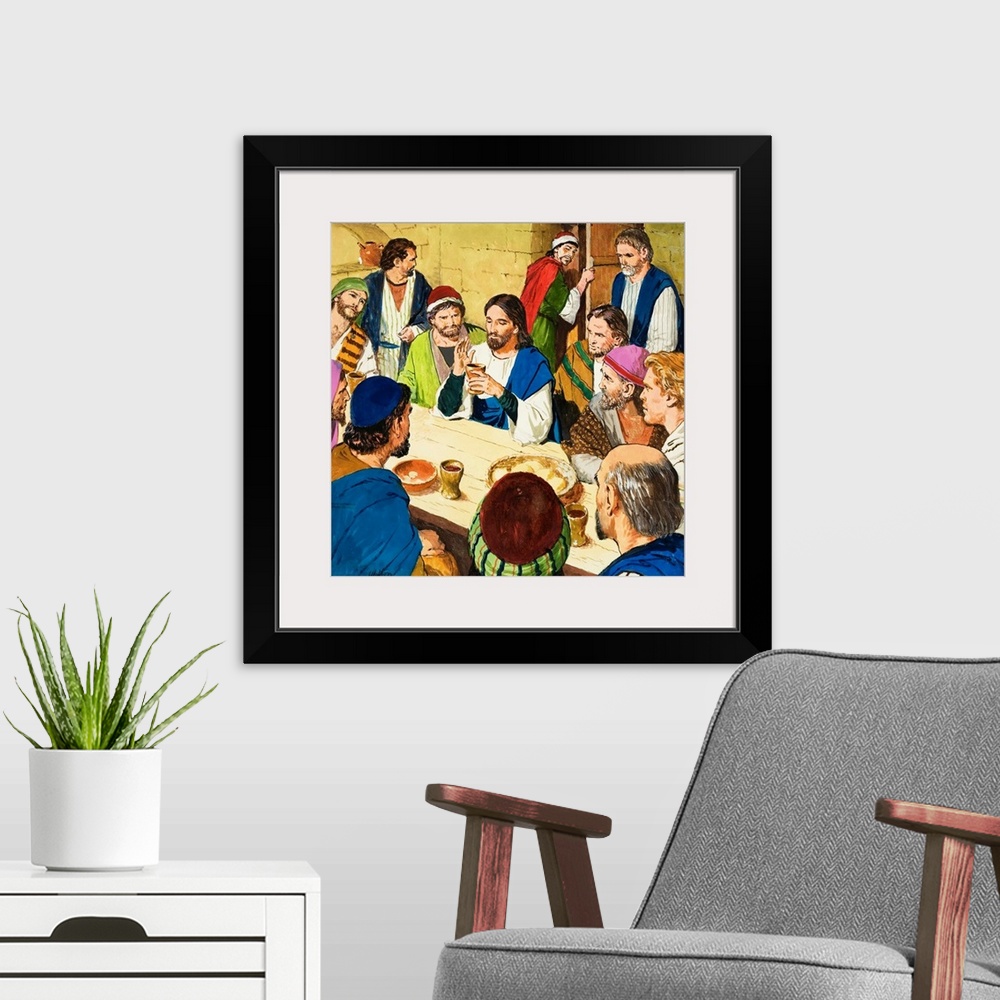 A modern room featuring The Amazing Love of Jesus: The Last Supper. Original artwork for illustration on p9 of Treasure i...