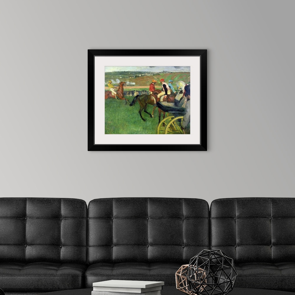 A modern room featuring The Race Course - Amateur Jockeys near a Carriage, c.1876-87 (originally oil on canvas)  by Degas...