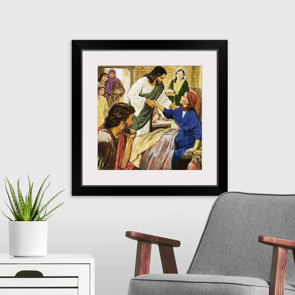 A modern room featuring The Amazing Love of Jesus: The Sick Woman. Original artwork for illustration on p9 of Treasure is...