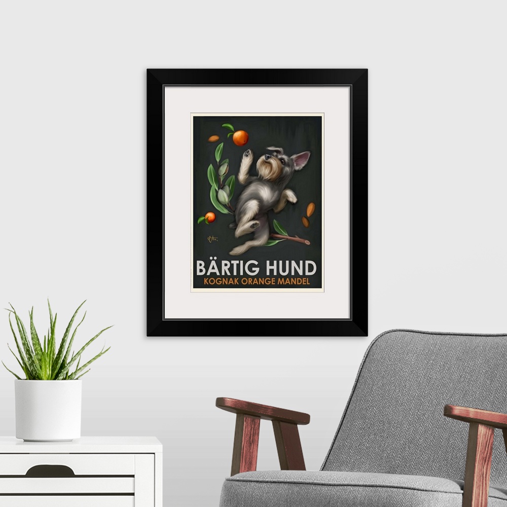 A modern room featuring Retro style advertising poster featuring Miniature Schnauzer with German Cognac