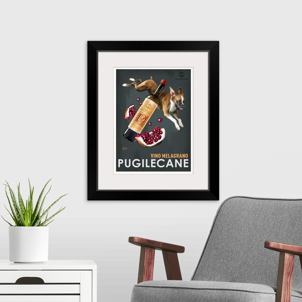 A modern room featuring Retro style advertising poster featuring Boxer and Italian Pomegranate Wine