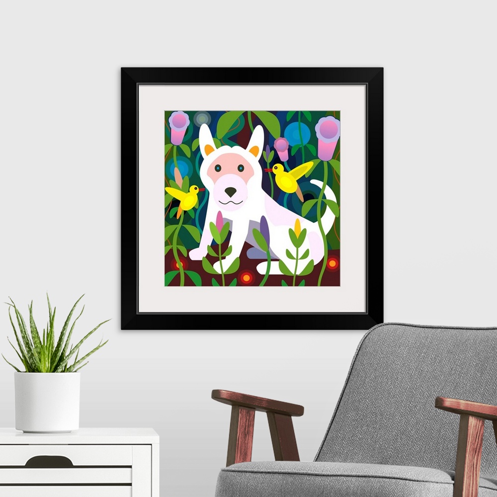 A modern room featuring White Dog in Garden (Square)