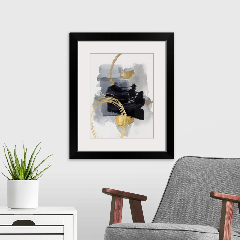 A modern room featuring Abstract Motion Black II