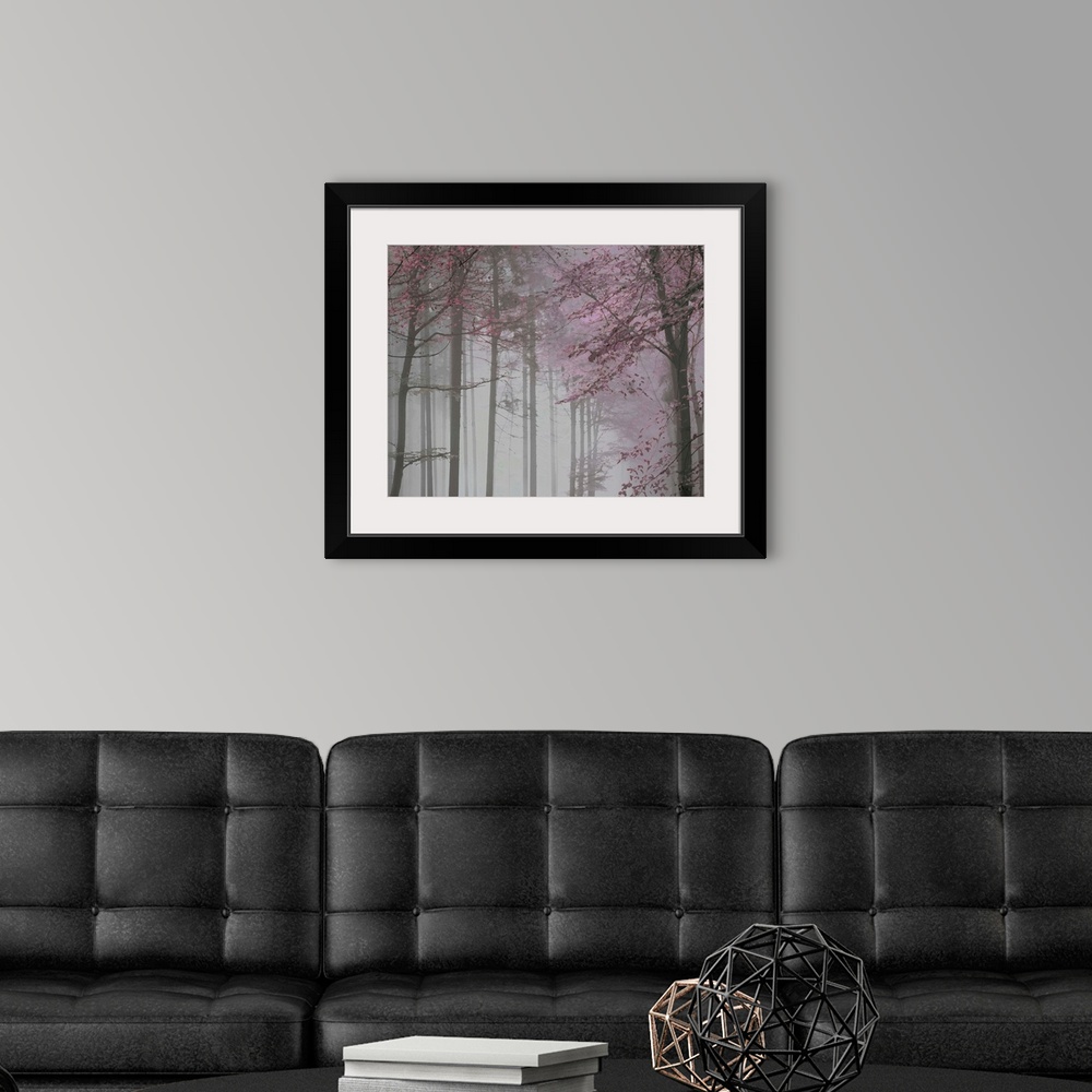 A modern room featuring Tree Path Pink Grey 2