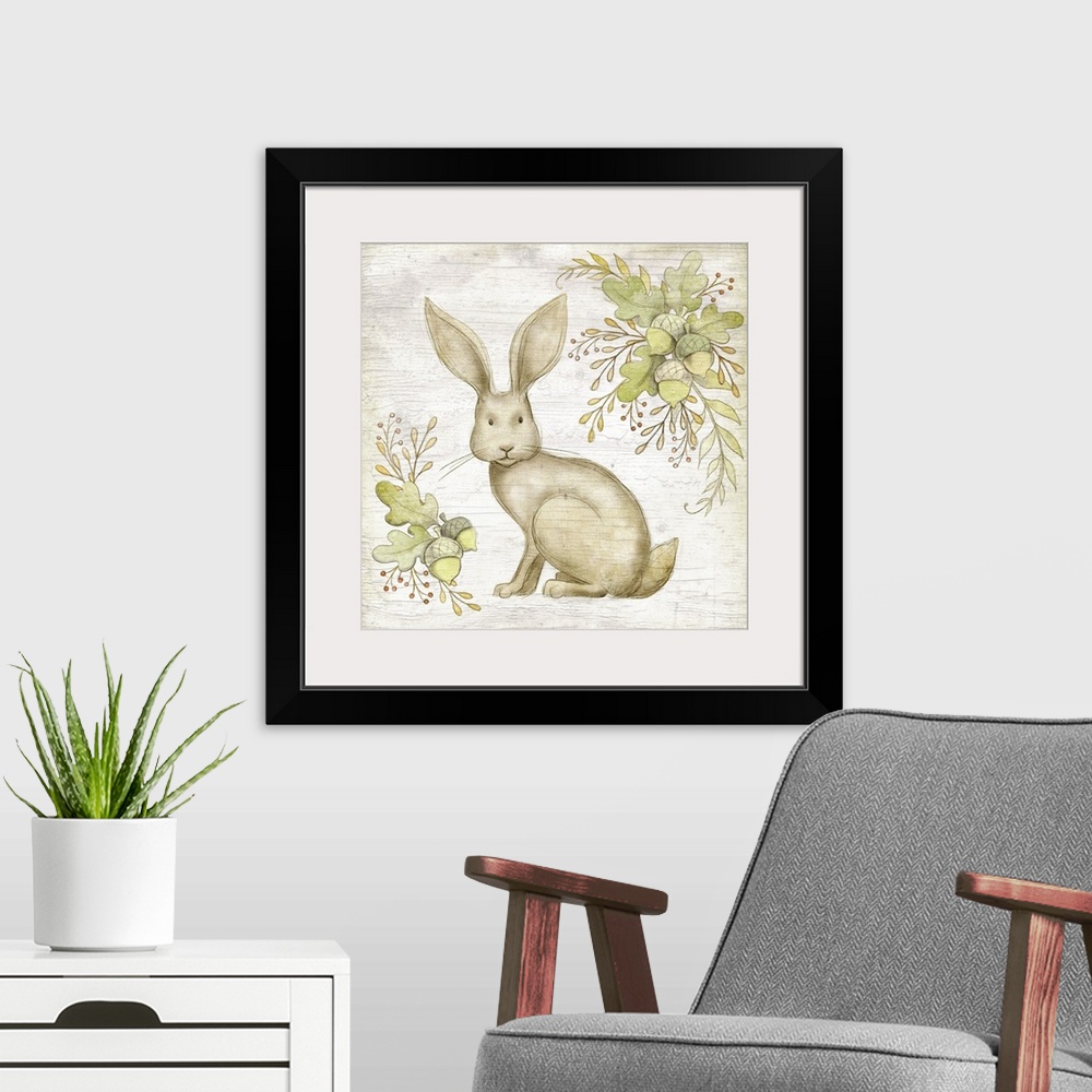 A modern room featuring Sweet woodland baby bunny perfect for baby and child's room decor