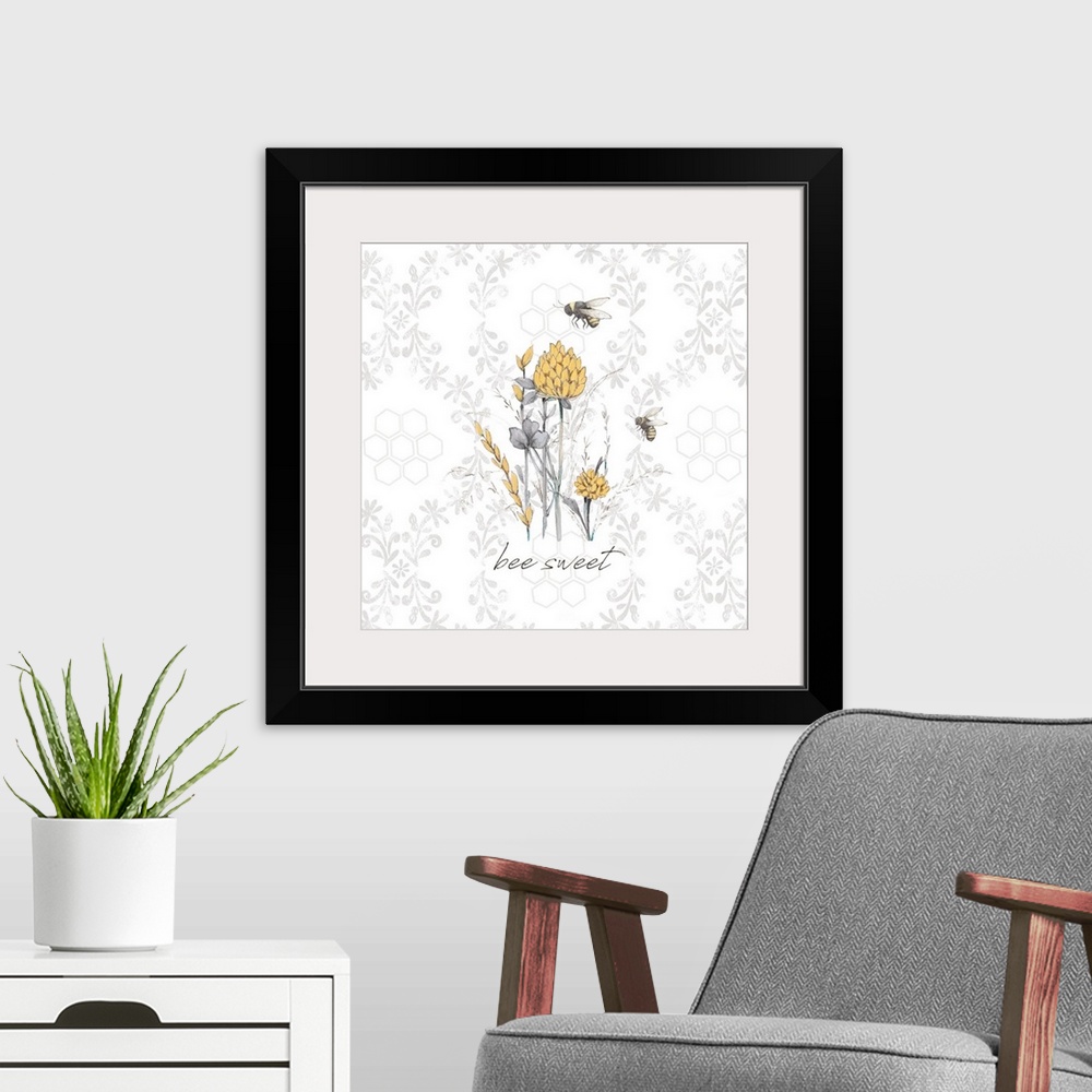 A modern room featuring A simple and sweet bee-themed image for your home accent.