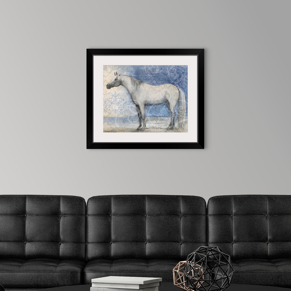 A modern room featuring Stunning depiction of this beautiful creature called the horse.