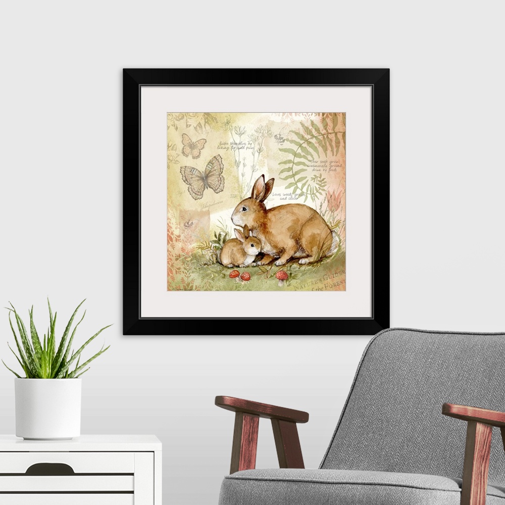 A modern room featuring A nature botanical featuring a woodsy bunny family!