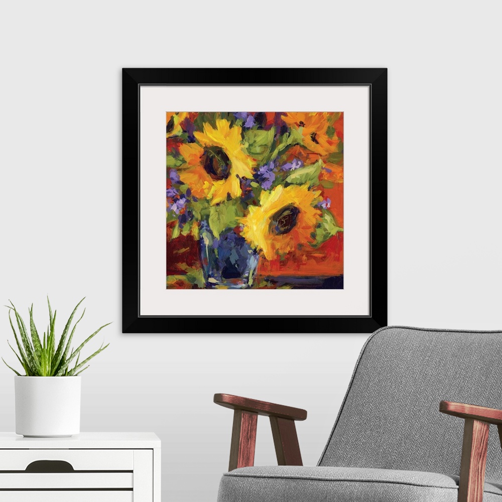 A modern room featuring This striking floral still life adds a dramatic statement to any room.