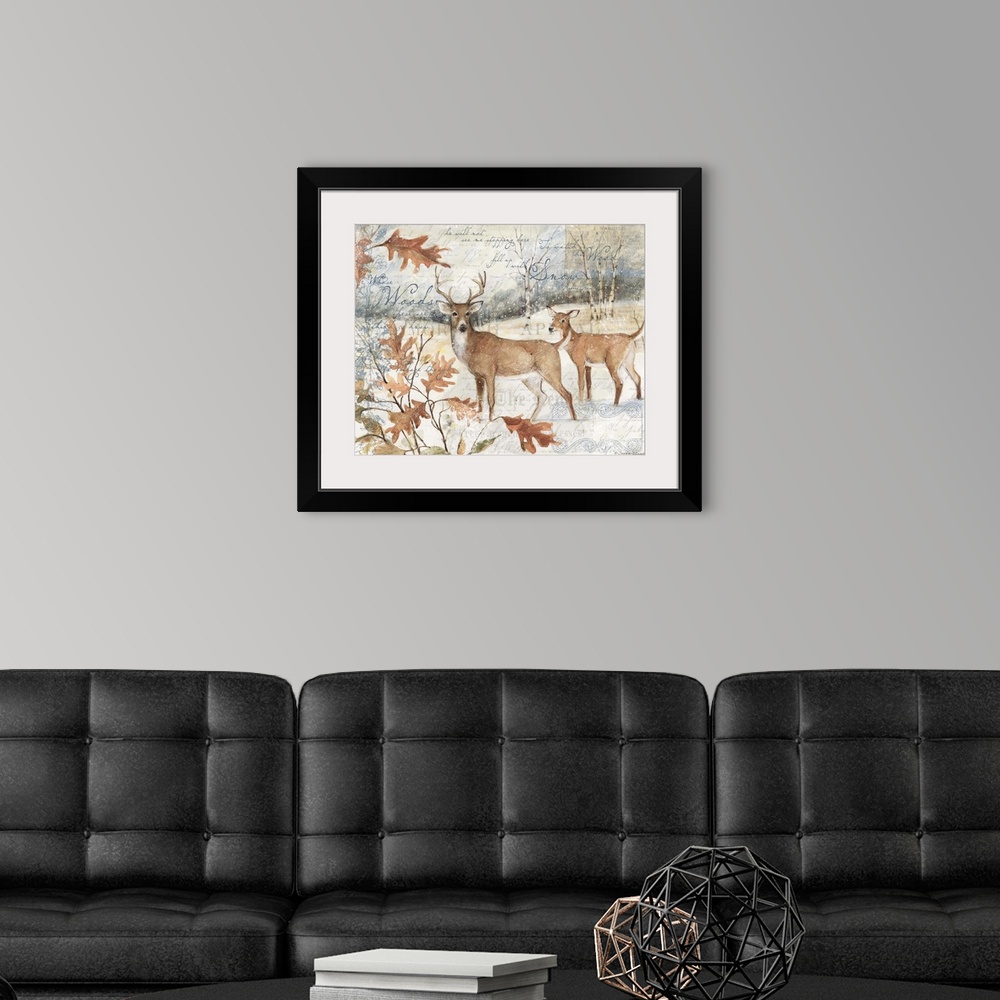 A modern room featuring Winter deers in a snowy sceneperfect for den, lodge, cabin, or office.
