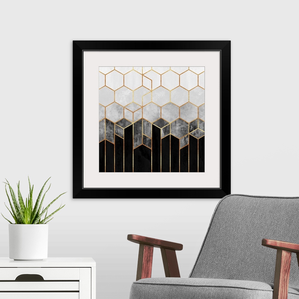 A modern room featuring Charcoal Hexagons