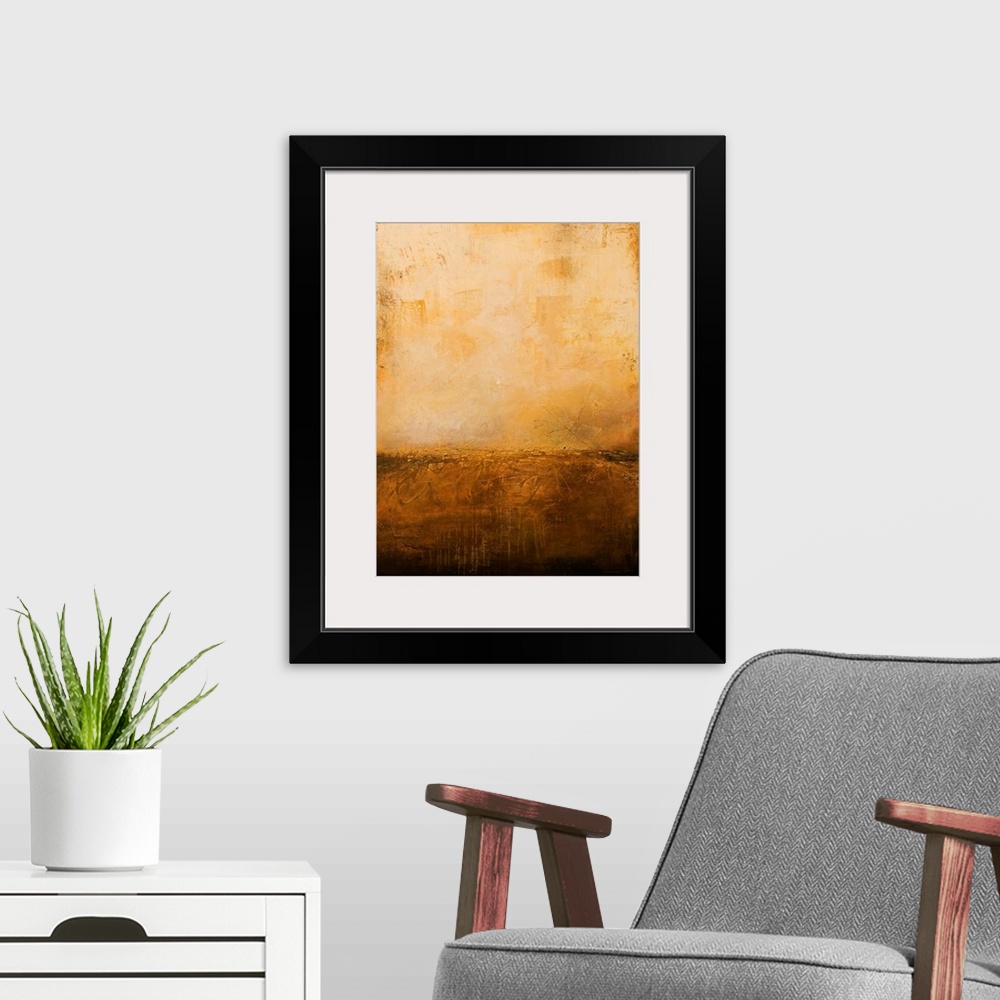 A modern room featuring Abstract artwork for the home or office, this vertical painting has a calming sophistication crea...