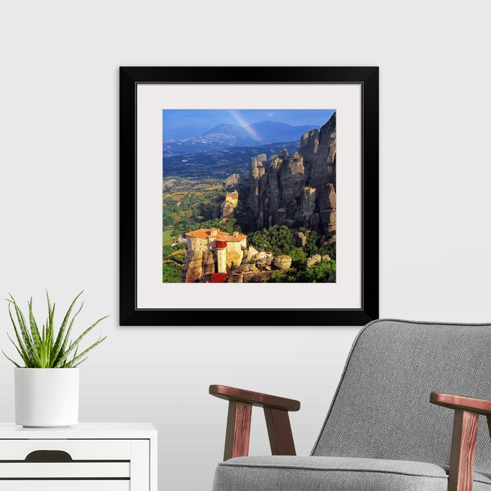 A modern room featuring Greece, Ell..s, Thessalia, Meteora, View towards Roussanou monastery