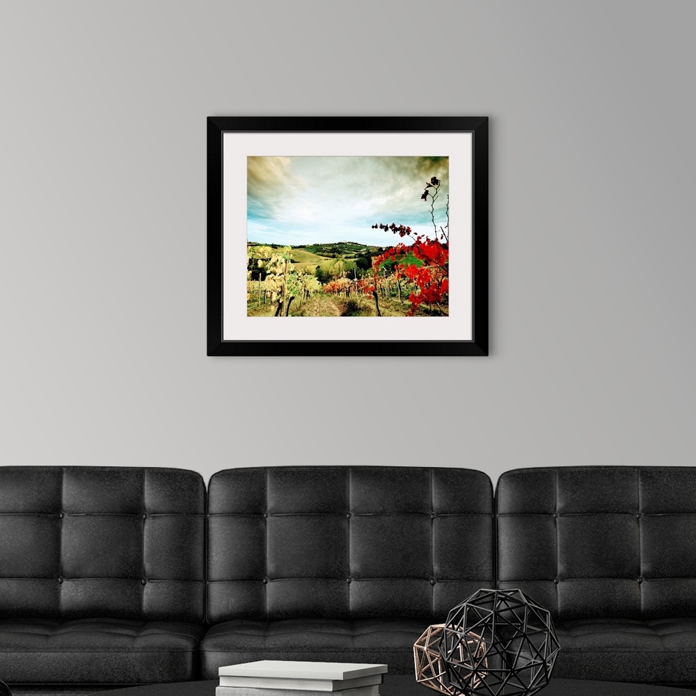 A modern room featuring Italy, Italia, Tuscany, Toscana, View towards San Gimignano town