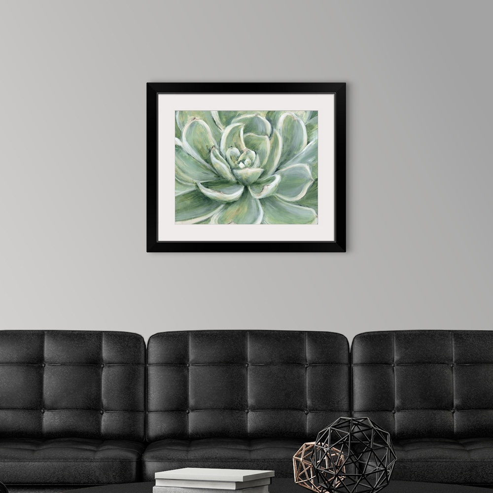 A modern room featuring Contemporary painting of a close-up succulent.