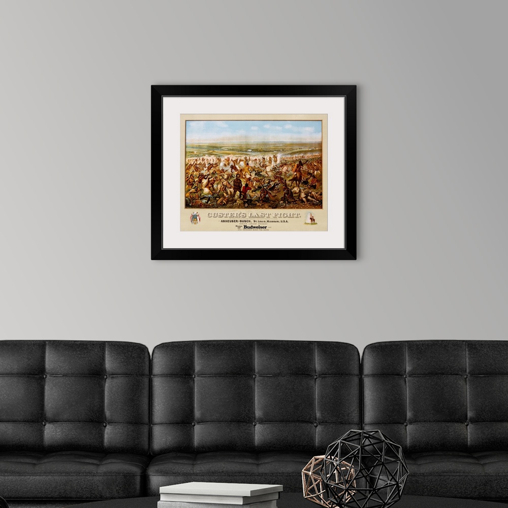 A modern room featuring Custer's Last Fight Color Print From Painting