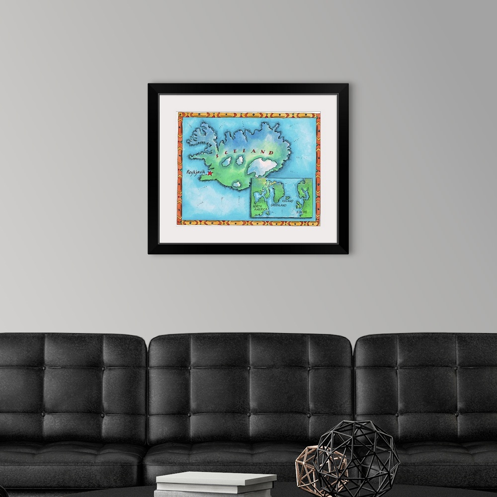 A modern room featuring Map of Iceland