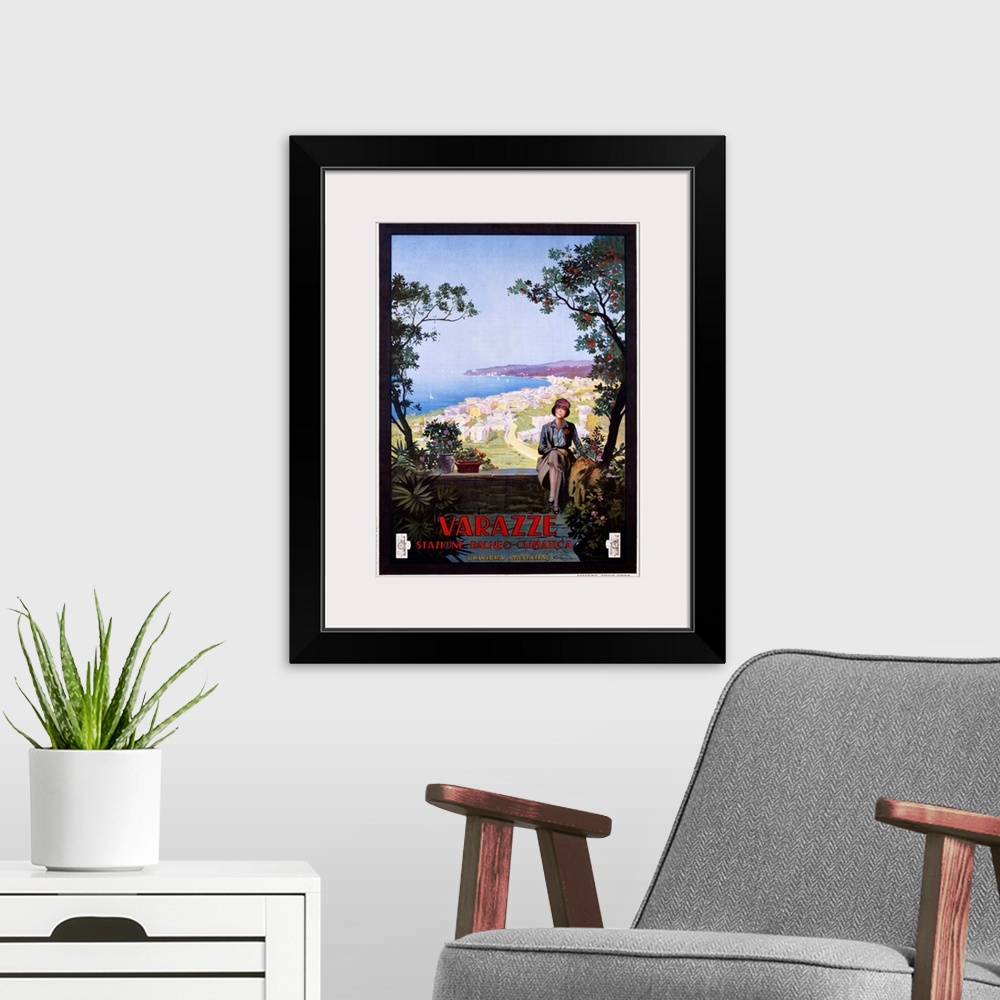 A modern room featuring Varazze Italian Travel Poster