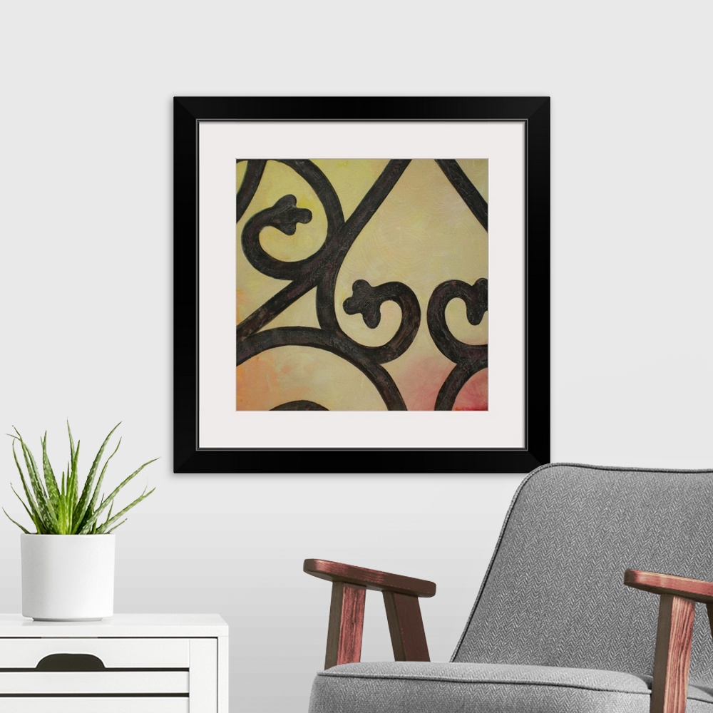 A modern room featuring This is number II from the Wrought Iron Series. Abstract wrought iron design on a background made...
