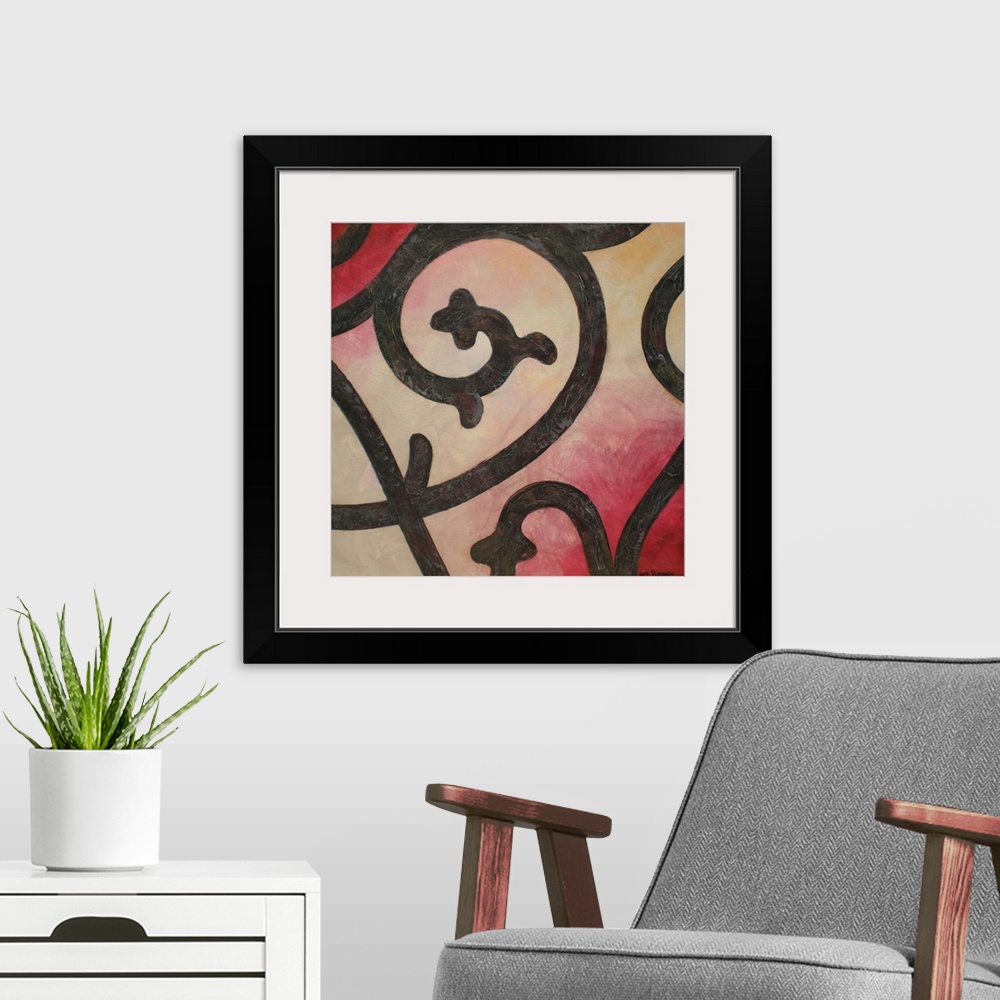 A modern room featuring This is number III from the Wrought Iron Series. Abstract wrought iron design on a background mad...