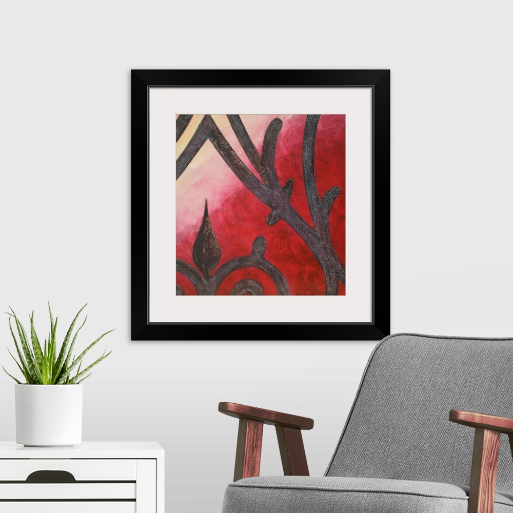 A modern room featuring This is number IV from the Wrought Iron Series. Abstract wrought iron design on a background made...