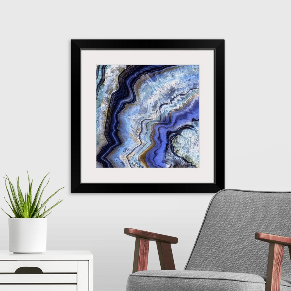A modern room featuring An icy watercolor of an agate specimen.