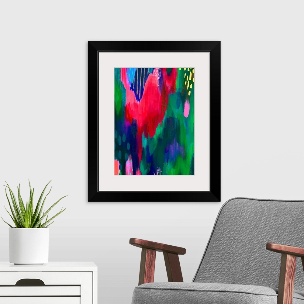 A modern room featuring Bright Brush Strokes Green And Dark Pink