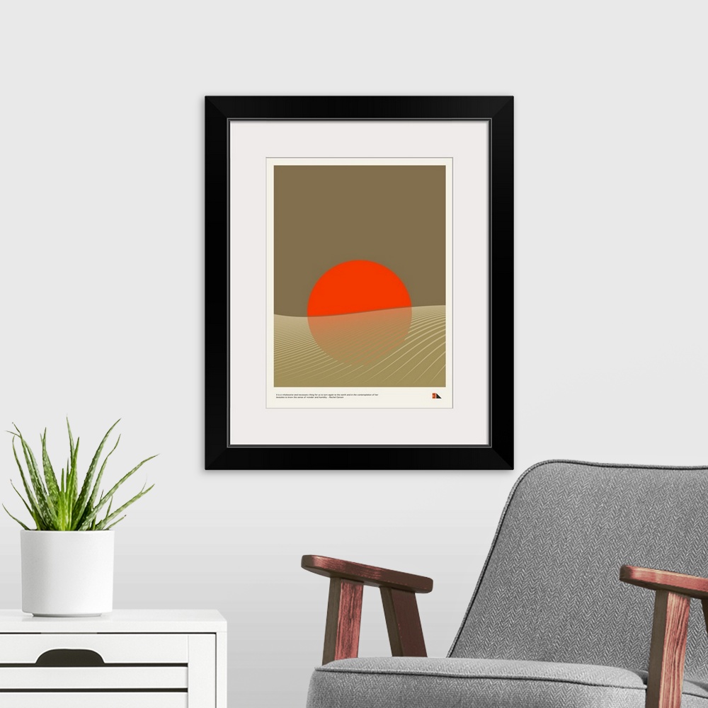 A modern room featuring Modern graphic poster representing a desert landscape with the quote "It is a wholesome and neces...