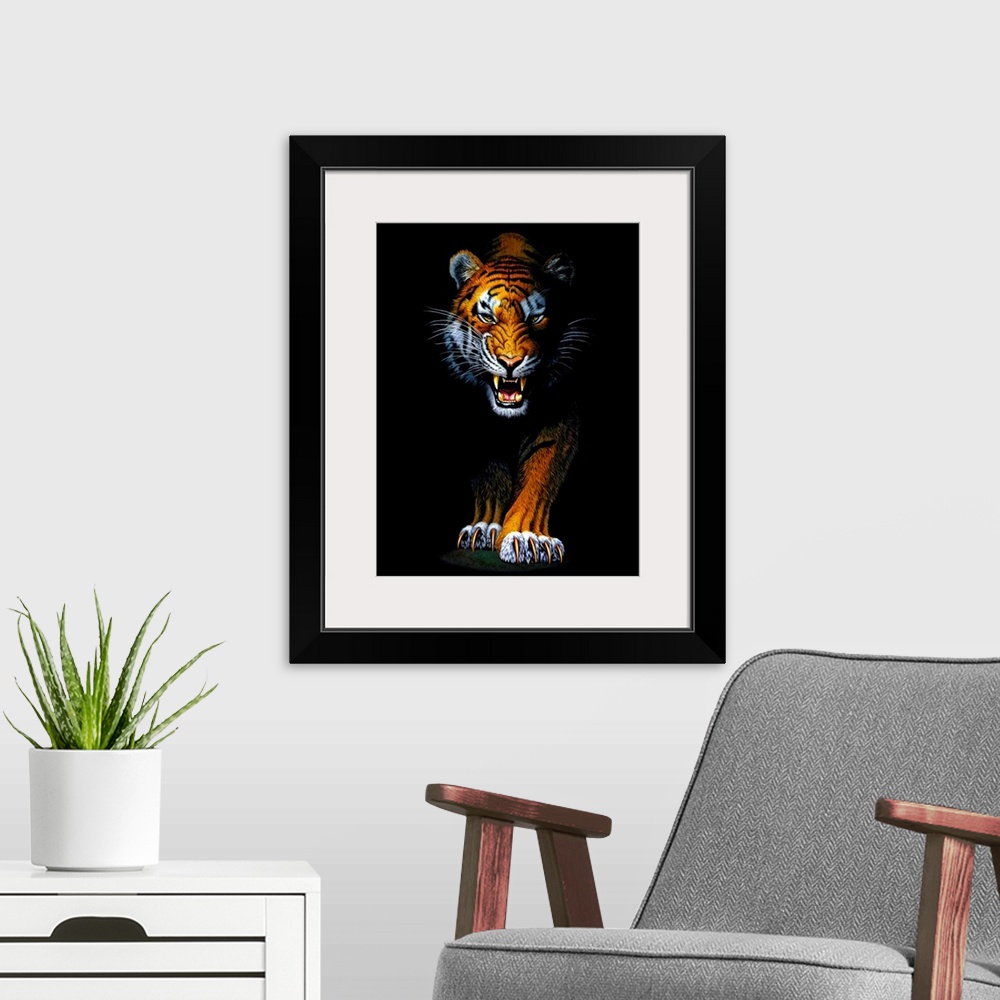 A modern room featuring Stalking Tiger