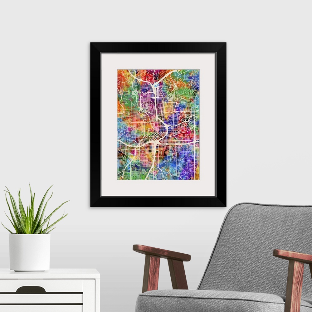 A modern room featuring Contemporary colorful city street map of Atlanta.