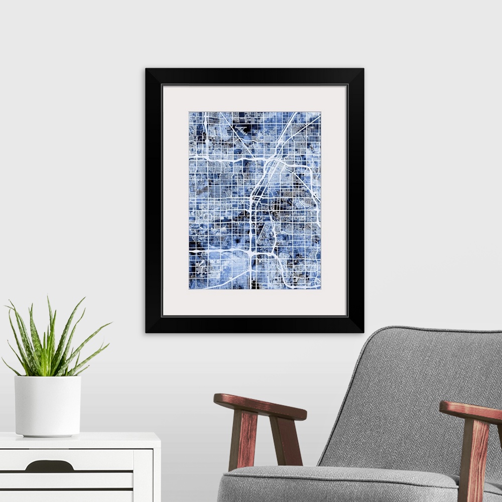 A modern room featuring Contemporary watercolor city street map of Las Vegas.