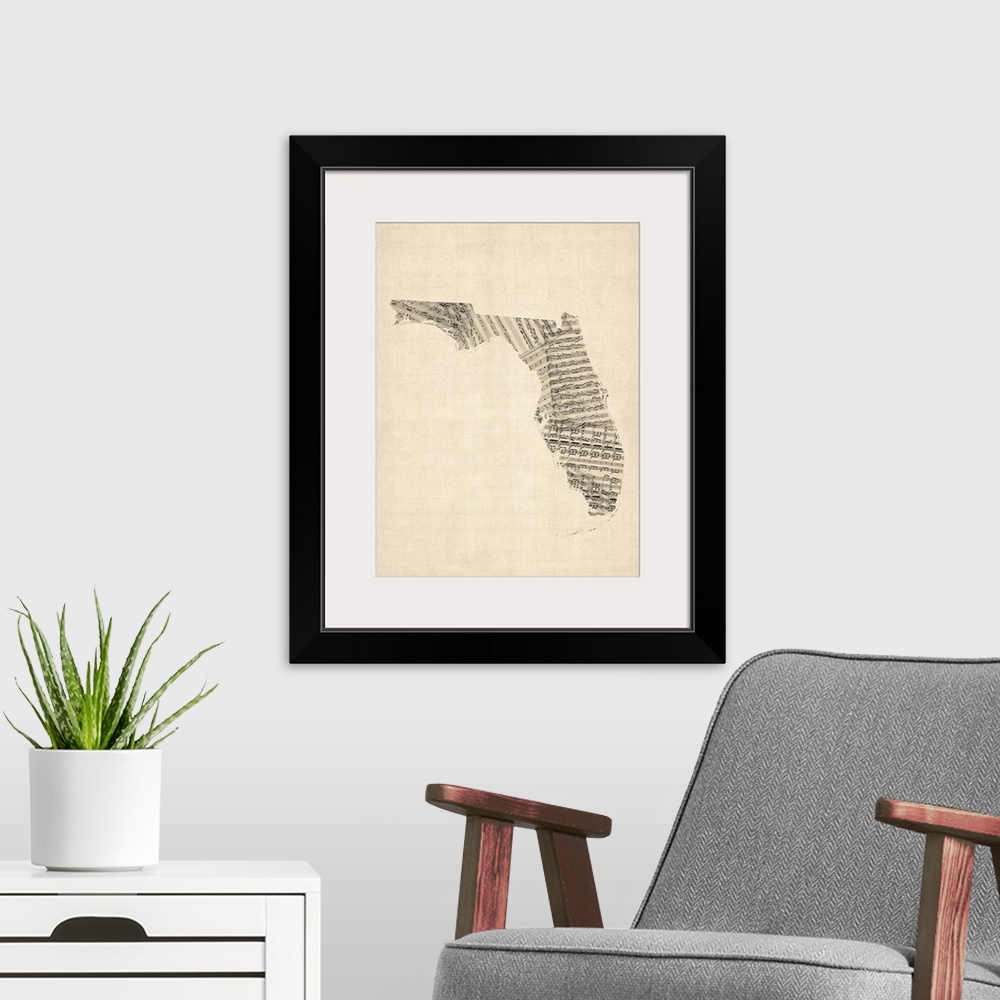 A modern room featuring Old Sheet Music Map of Florida