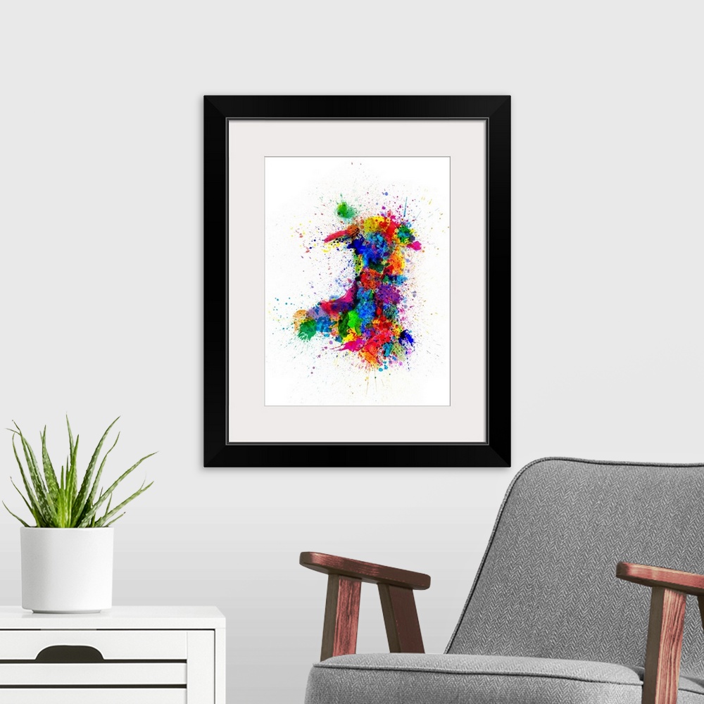 A modern room featuring Wales Paint Splashes Map