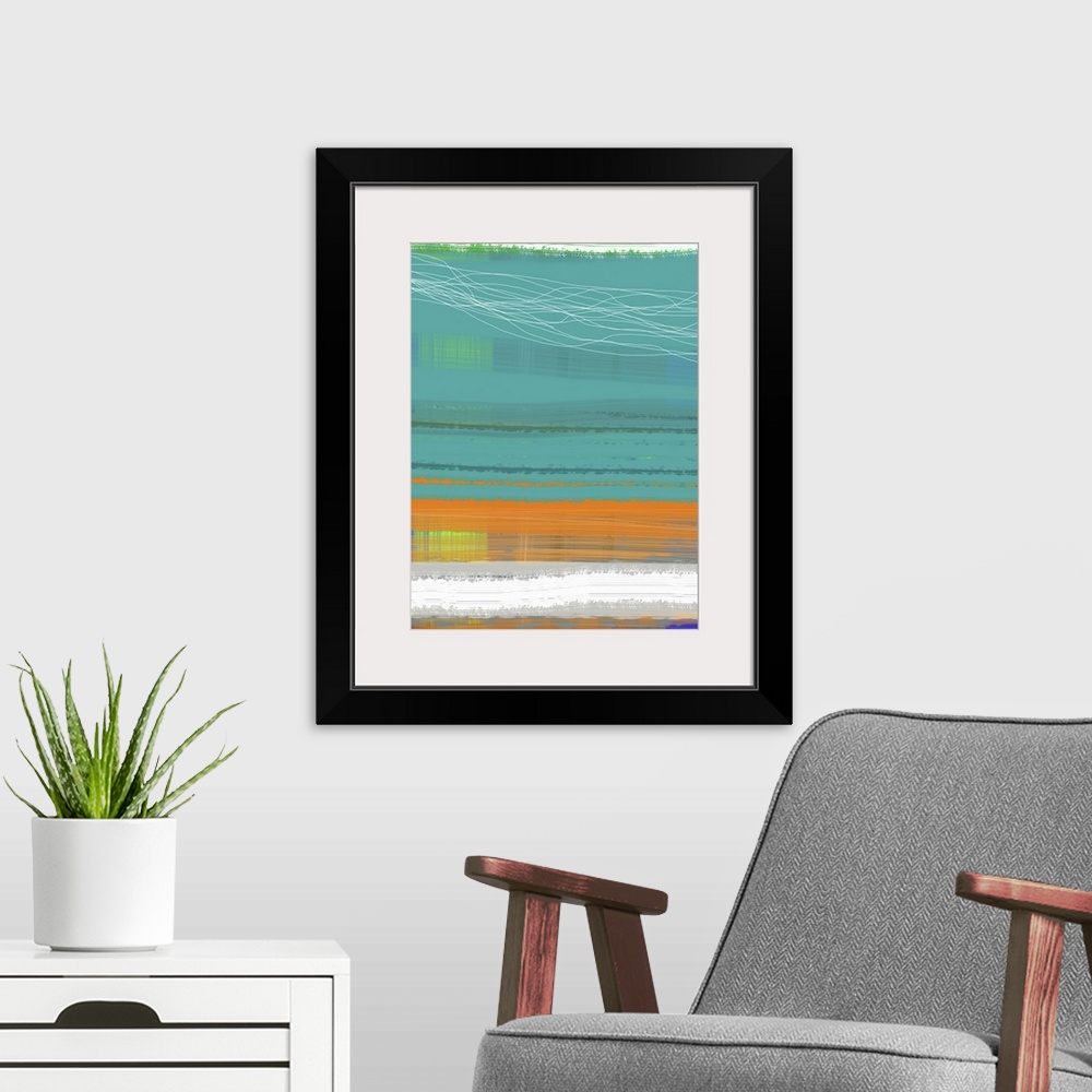 A modern room featuring Abstract Orange Stripe II