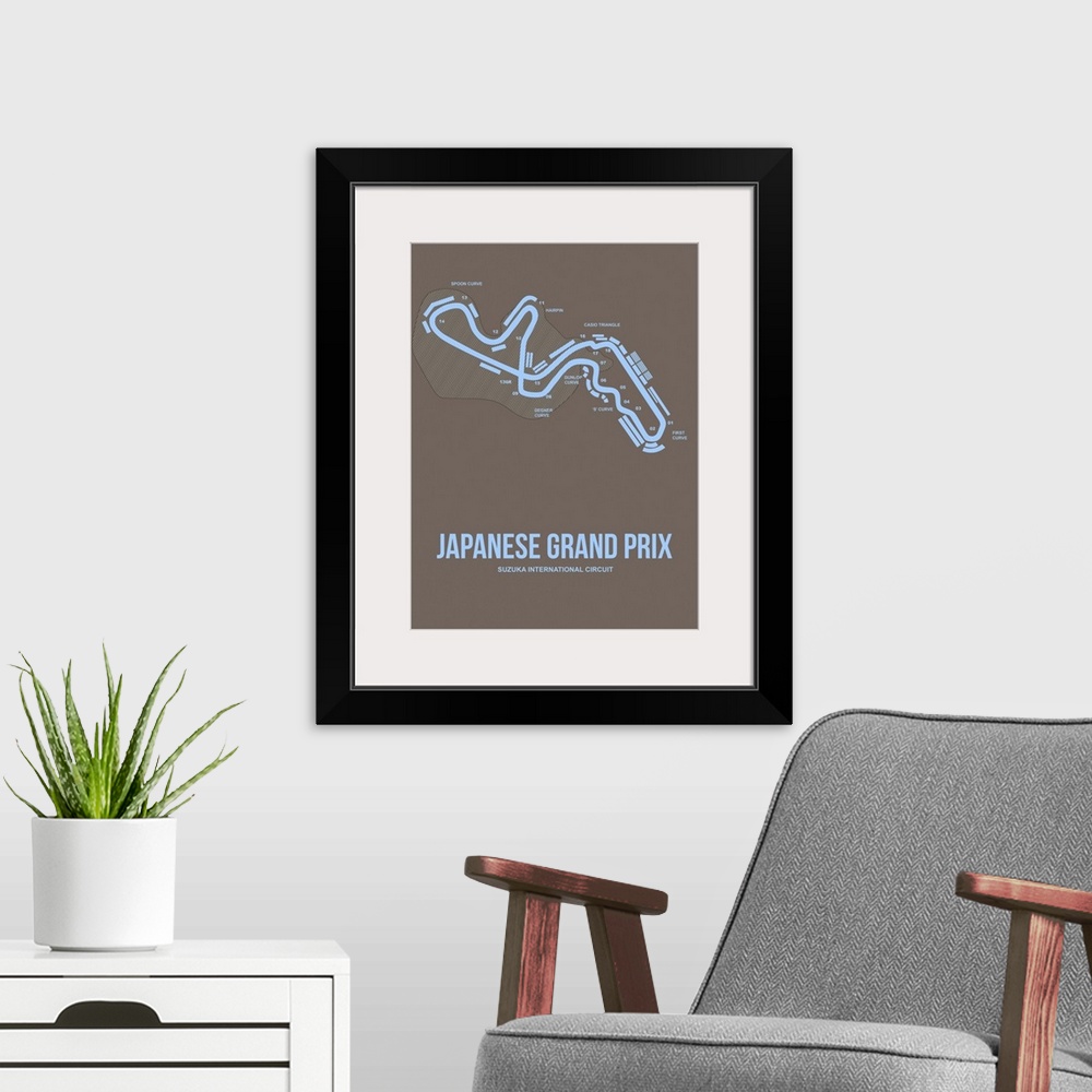 A modern room featuring Minimalist Japanese Grand Prix Poster I