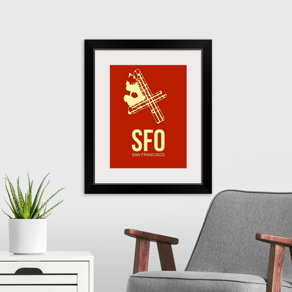 A modern room featuring Minimalist SFO San Francisco Poster II