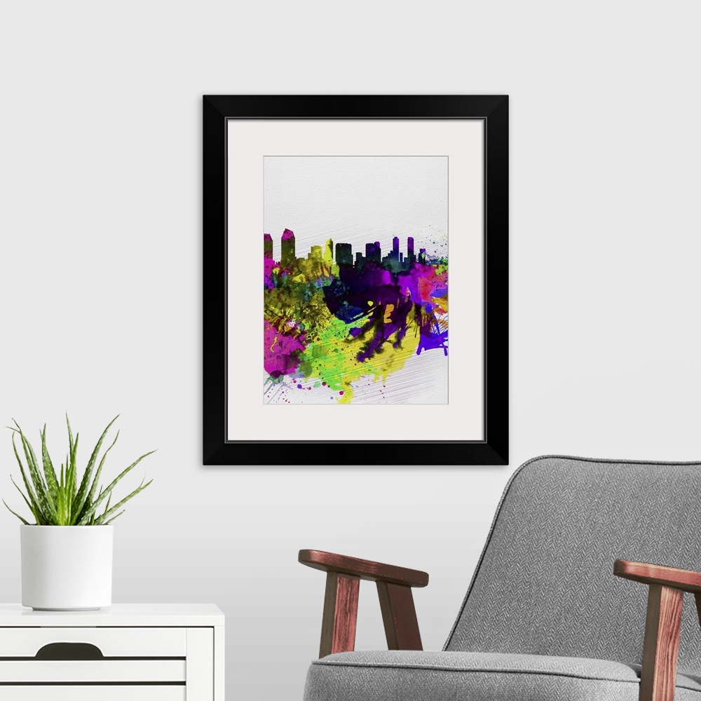 A modern room featuring San Diego Watercolor Skyline