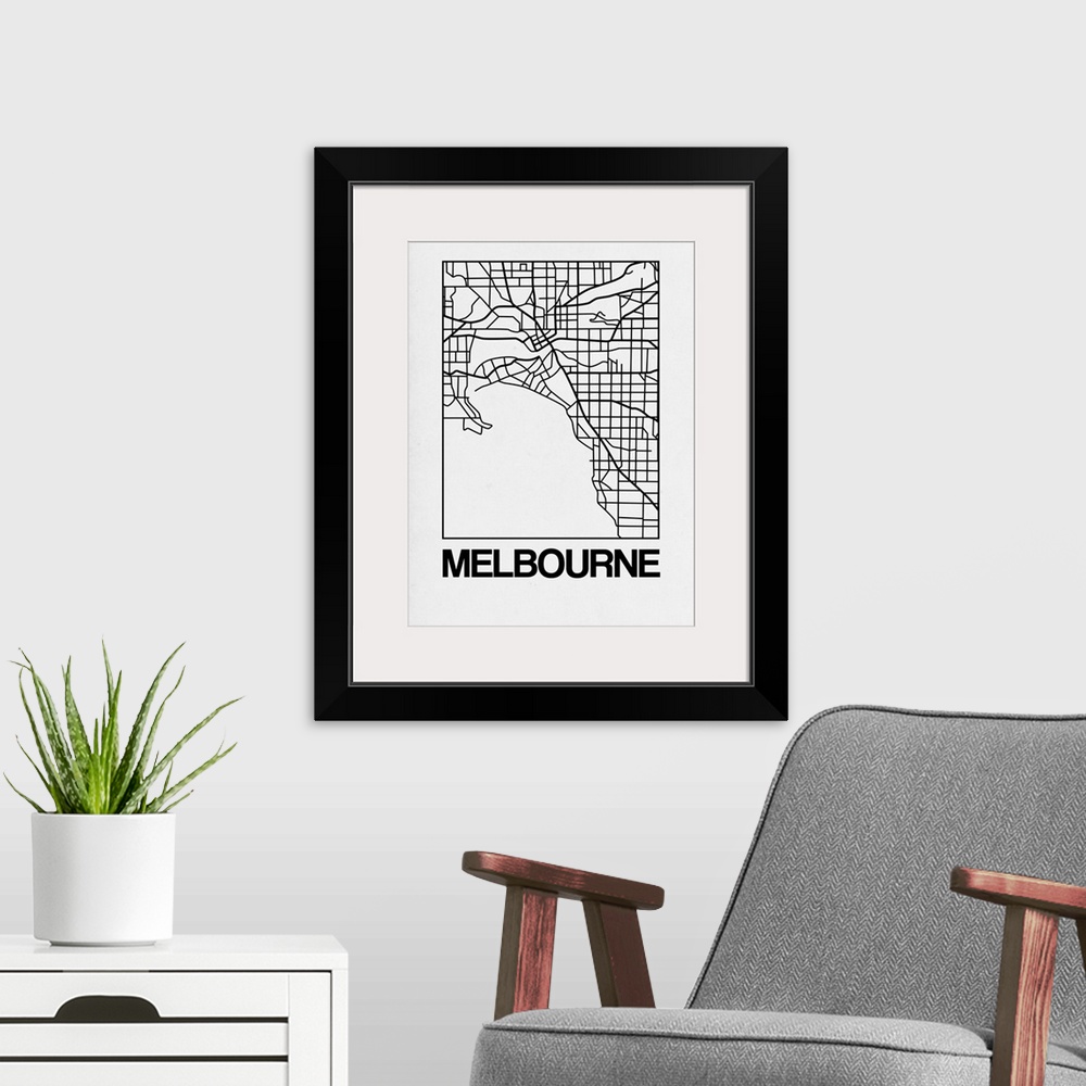 A modern room featuring Contemporary minimalist art map of the city streets of Melbourne.