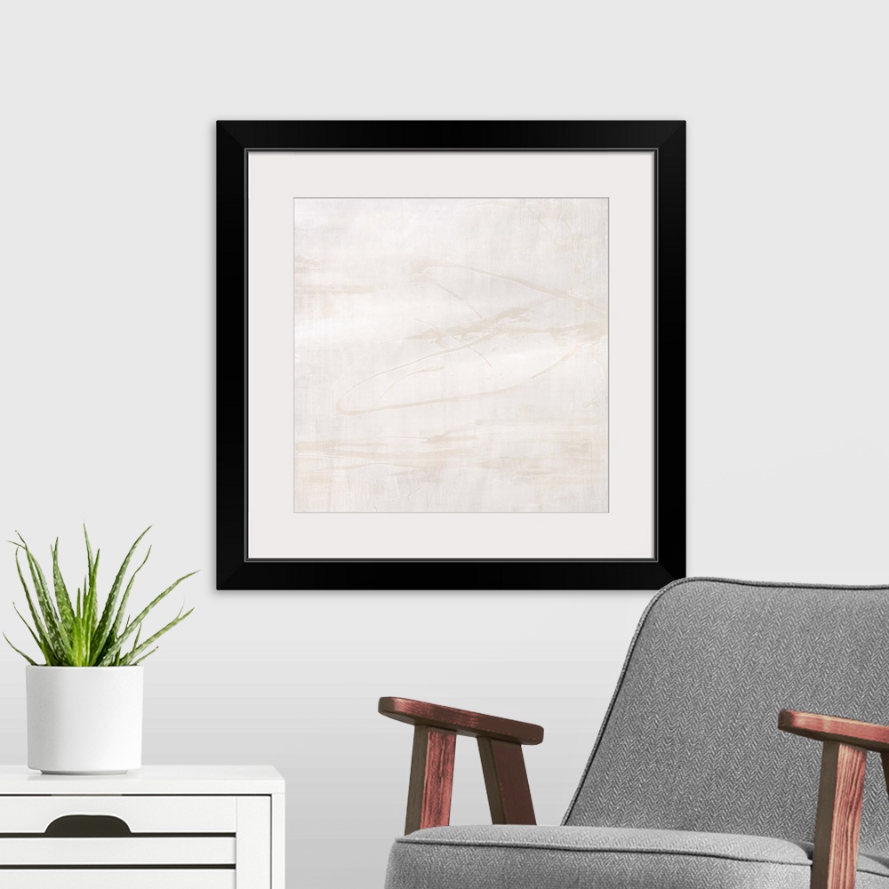 A modern room featuring Contemporary abstract artwork in white with subtle shifts in color.