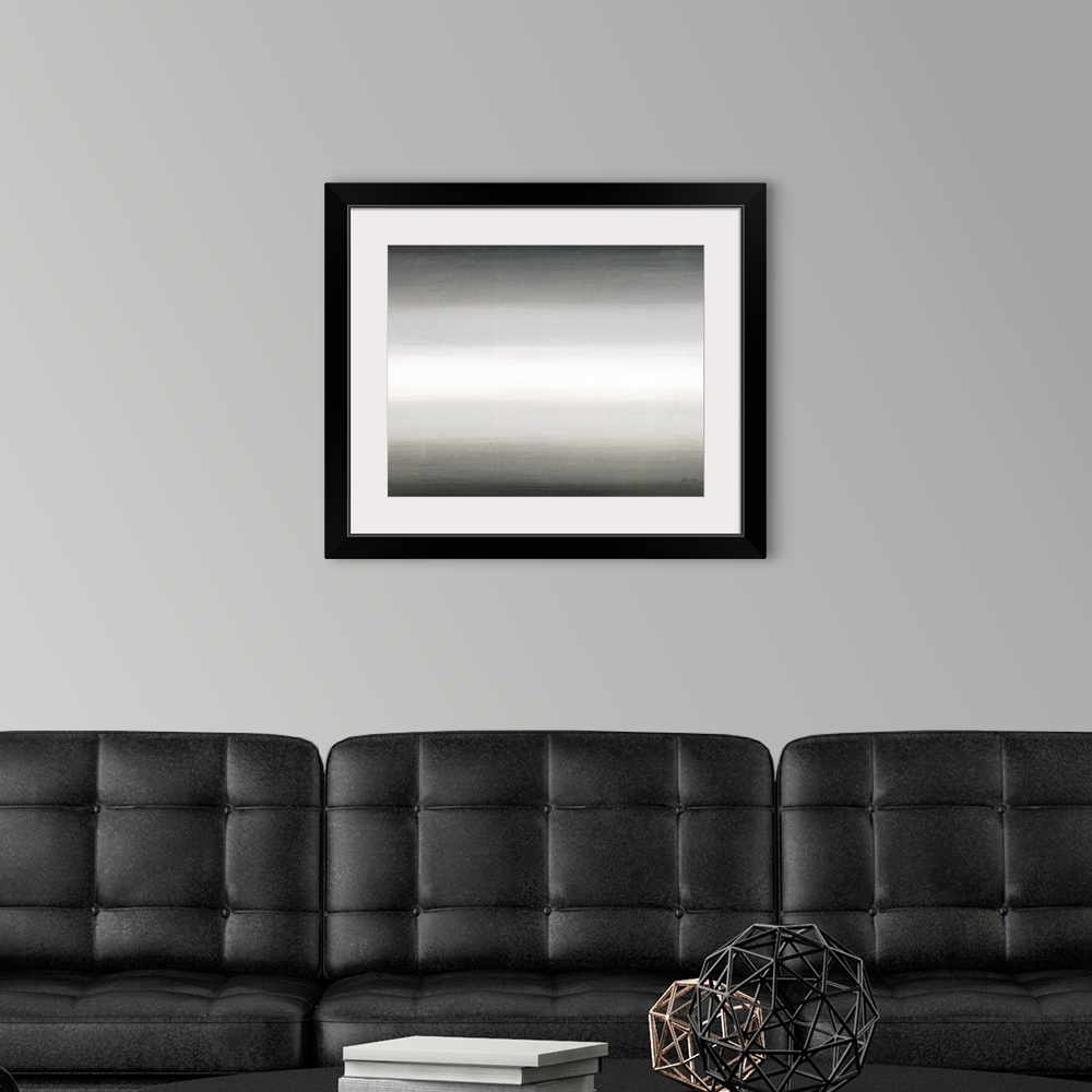 A modern room featuring Abstract painting with a horizontal gray gradient.