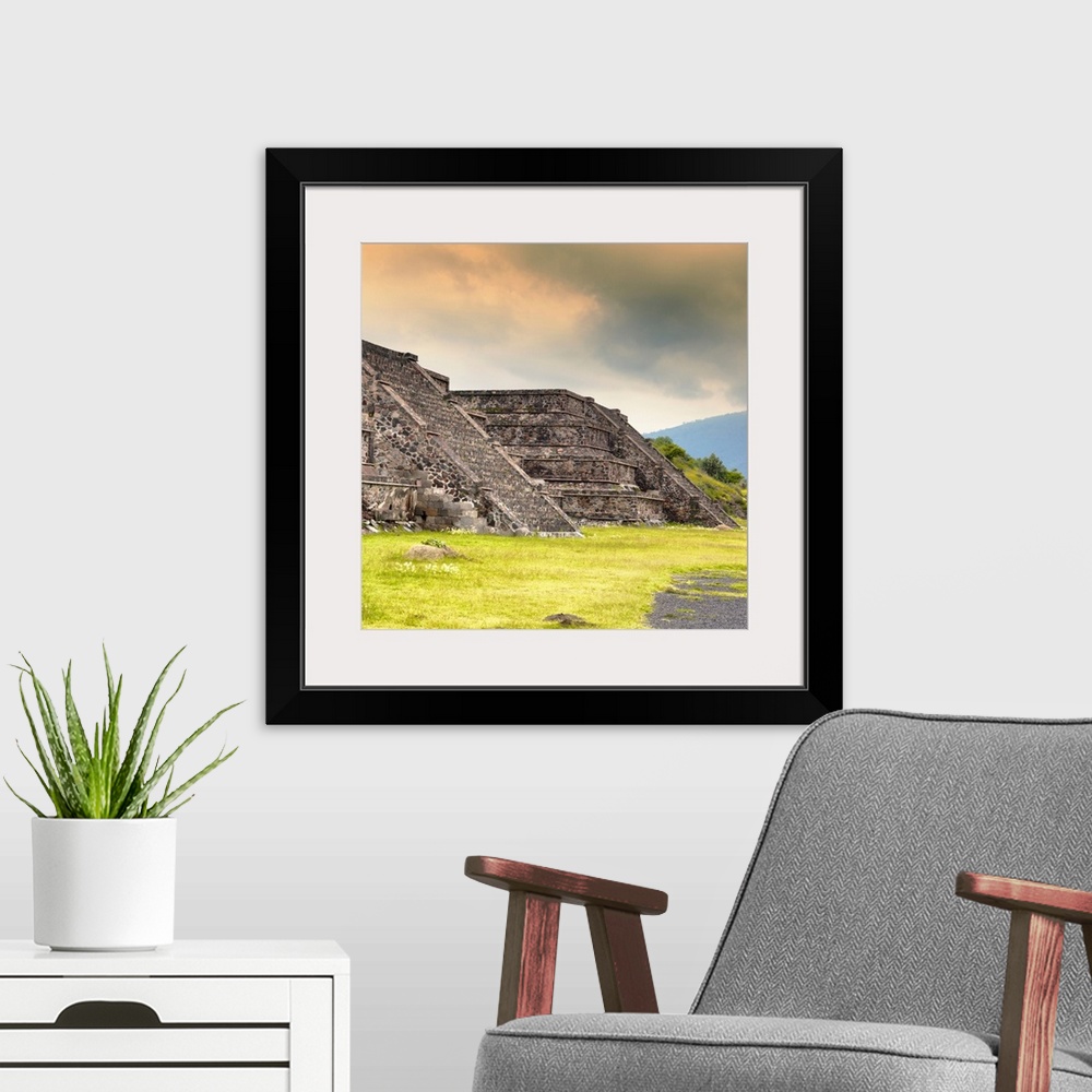 A modern room featuring Square photograph of the Teotihuacan Pyramids, Mexico. From the Viva Mexico Square Collection.
