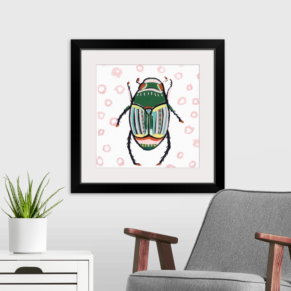 A modern room featuring Emerald Beetle