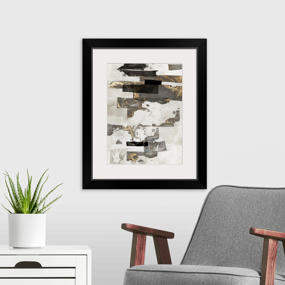 A modern room featuring Gold And Black Ink I